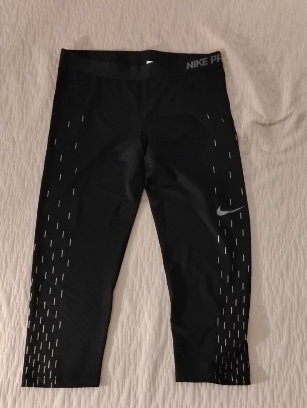 Nike Black Capri Leggings with Reflective Dash Accents